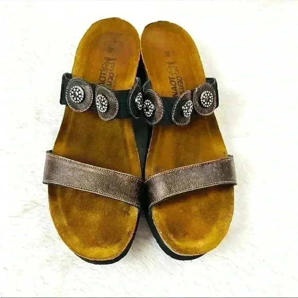 Naot Bronze Double Leather Strap Embellish Suede Cork Comfort Sandal Size 9 - Picture 7 of 14